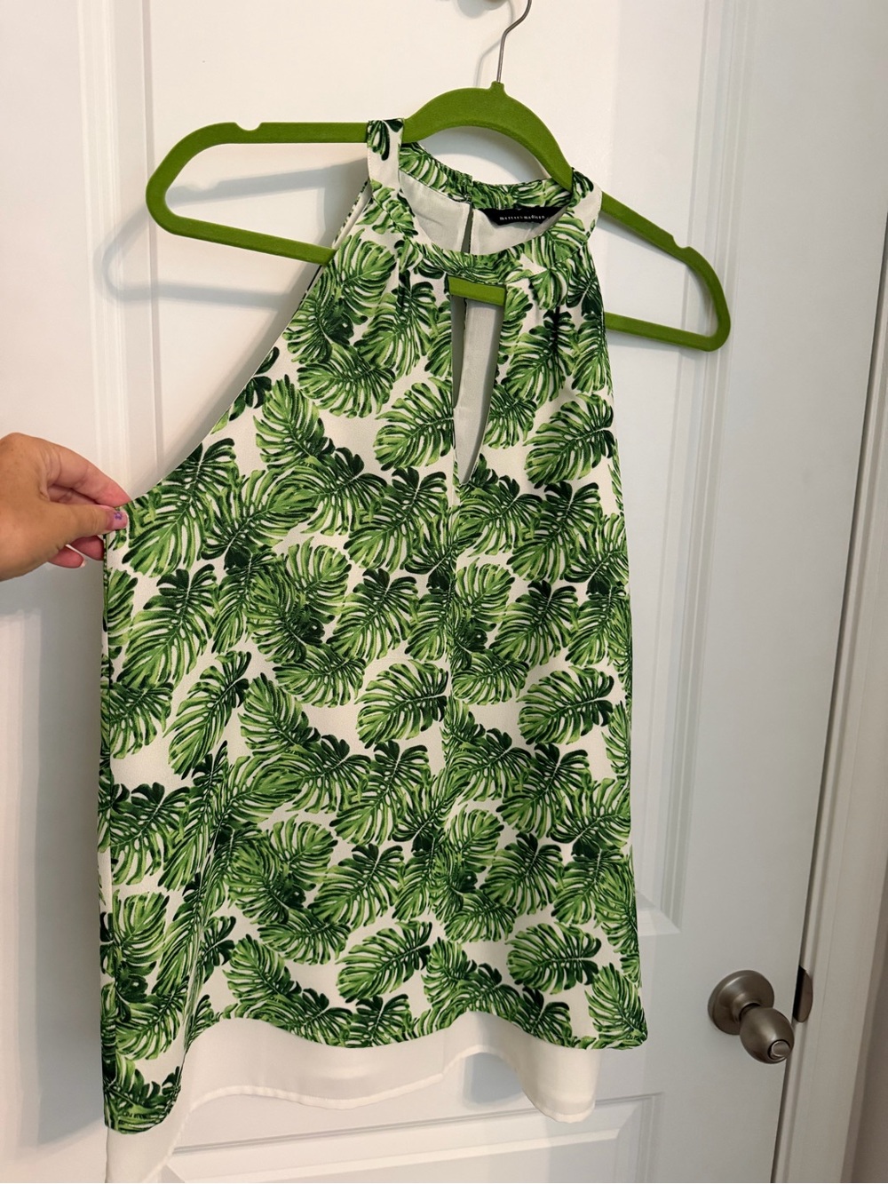 mercer & madison White Halter Top with Green Leaf Print